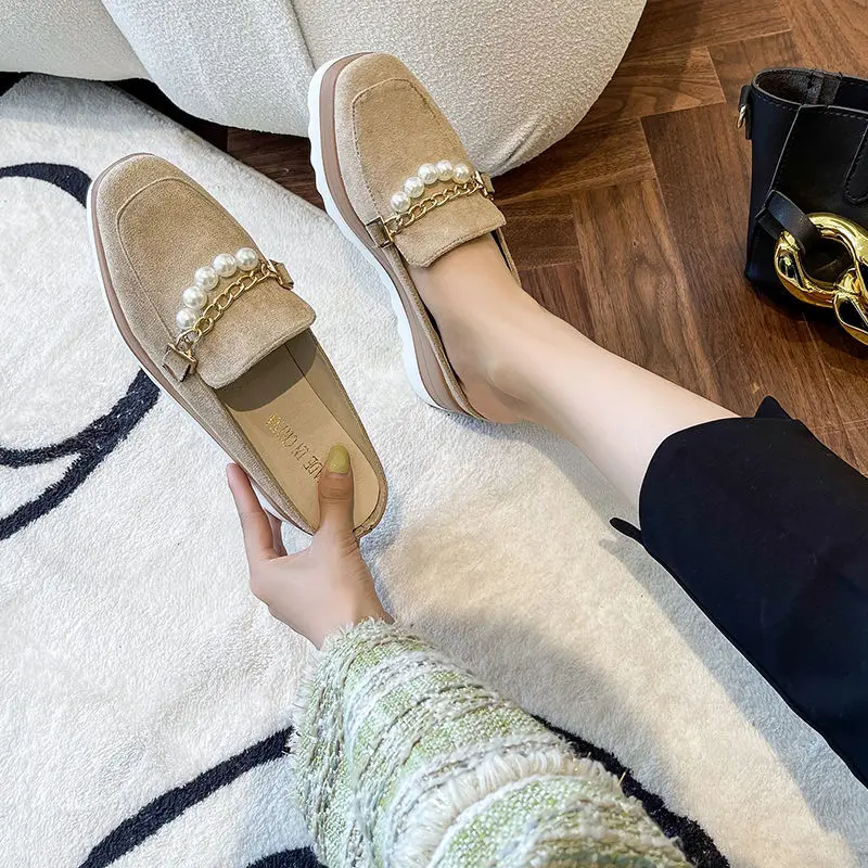 Slippers Ladies Flip Comfortable Rubber Platform Shoes Ladies Casual Round Toe Flat Loafers Flat Autumn Suede Women's Shoes