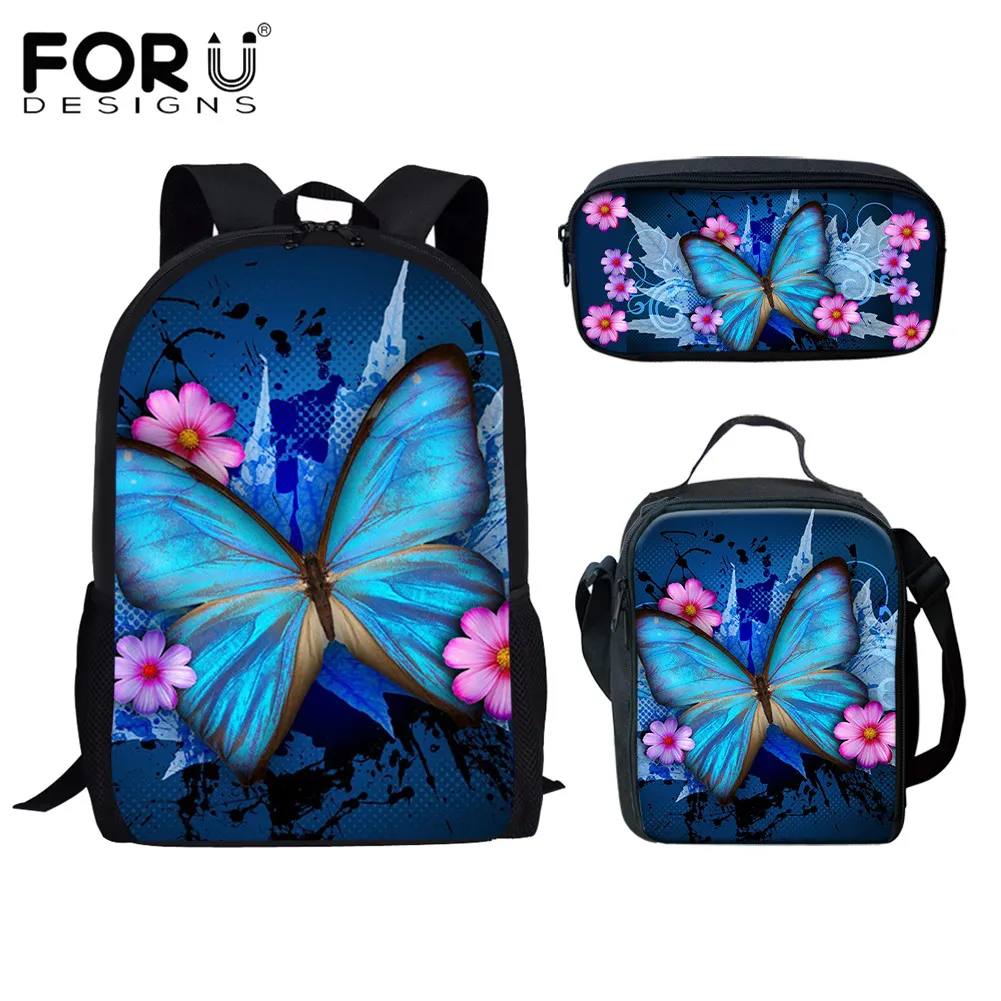 Модные школьные сумки FORUDESIGNS, разноцветный рюкзак с принтом бабочки для девочек-подростков, многофункциональный вместительный рюкзак, 3 шт.