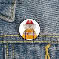 koala firefighter printed pin custom funny brooches shirt lapel bag cute badge cartoon cute jewelry gift for lover girl friends