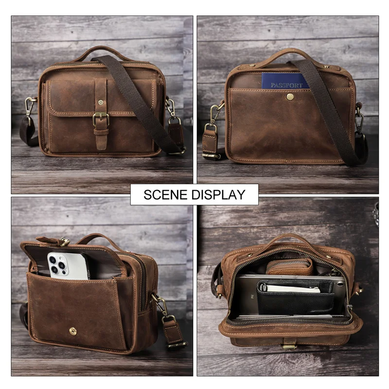 OYIXINGER New Vintage Men Shoulder Bags For Man Small Luxury Designer Cowhide Handbag For 7.9