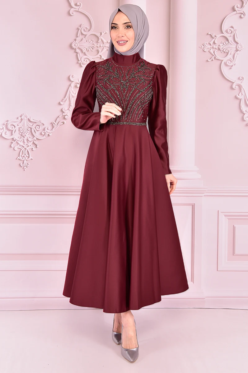 Атласное платье бордового цвета KBR21336