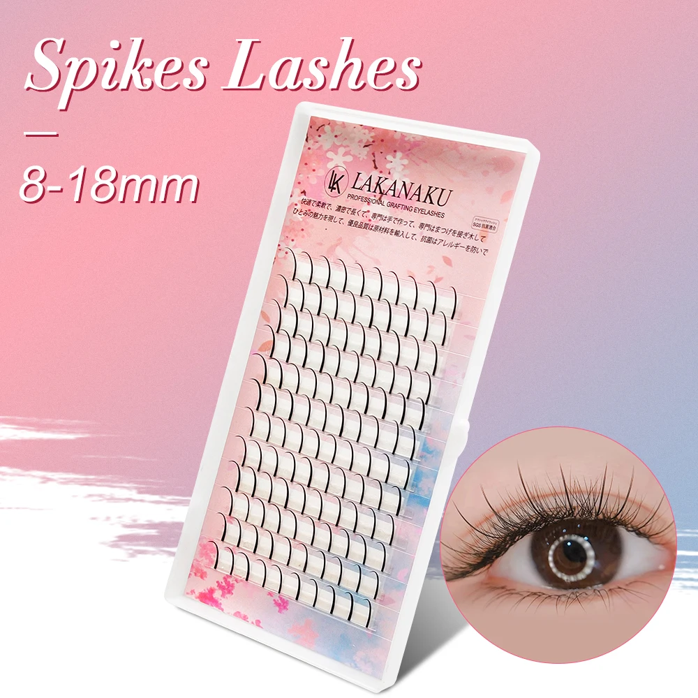 

All Size 8-18mm Spikes Lashes C D Curl Korea PBT Premade Volume Lash Extensions Fluffy Single Eyelashes