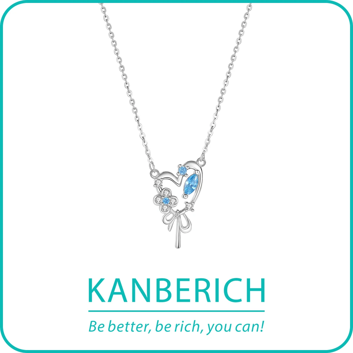 Kanberich S925 Настоящее серебро кубический цирконий кулон в форме сердца цепочка