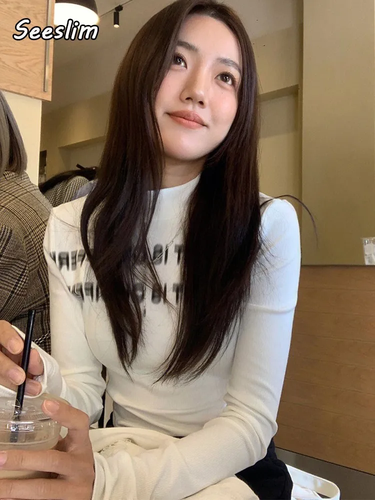 

Seeslim Hotsweet Print T Shirt Women Long Sleeve Crop Top Skinny Y2k Vintage T Shirt American Retro Tee Shirt Femme Grunge Tops