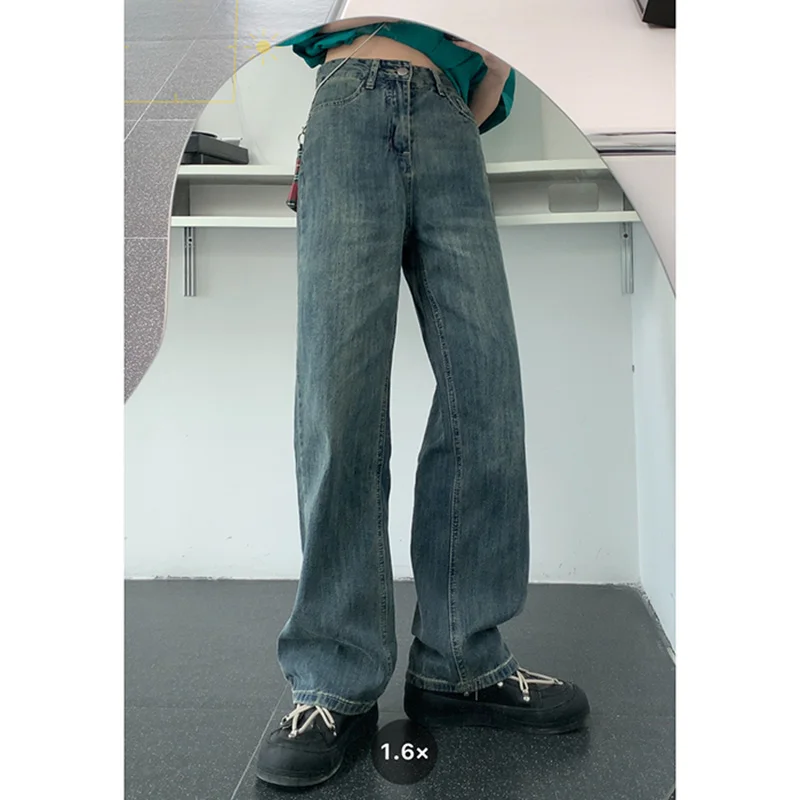 

2023Casual slim-fit pants, Womens Jeans High Waist Blue Fashion Streetwear Straight Pants Baggy Basic Vintage Summer Female Mo