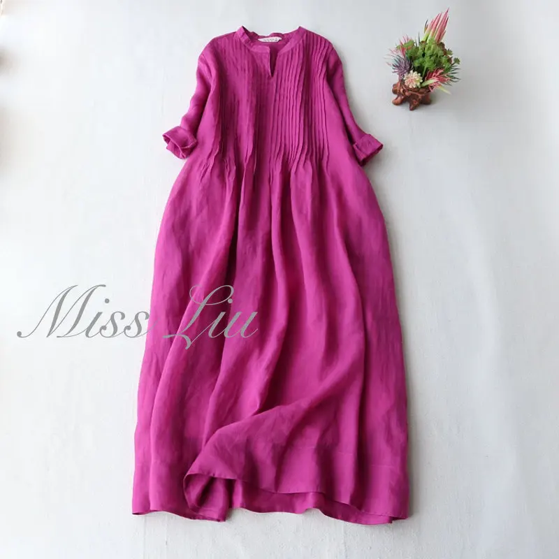 

Summer Dress Women 2023 Cotton and Linen Loose Solid Color Casual Pleated Summer Long Dress Clothes for Women New In Dresses