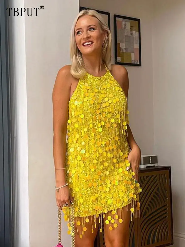 

Сексуальное платье с открытой спиной, блестками и кисточками, женское свободное однотонное платье с открытой спиной, новые летние шикарные женские вечерние платья для танцев