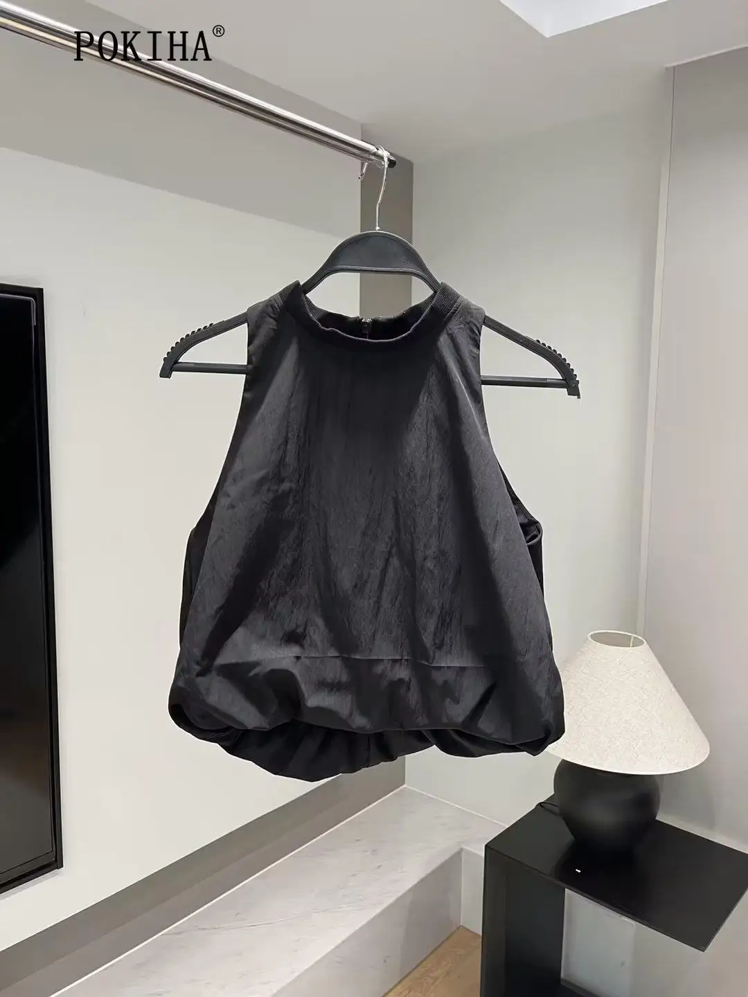 

Pokiha Fashion Summer Women Pleated Black Sleeveless Short Blouses Elastic Waist Midi Skirts Casual Streetwear Two Piece Sets