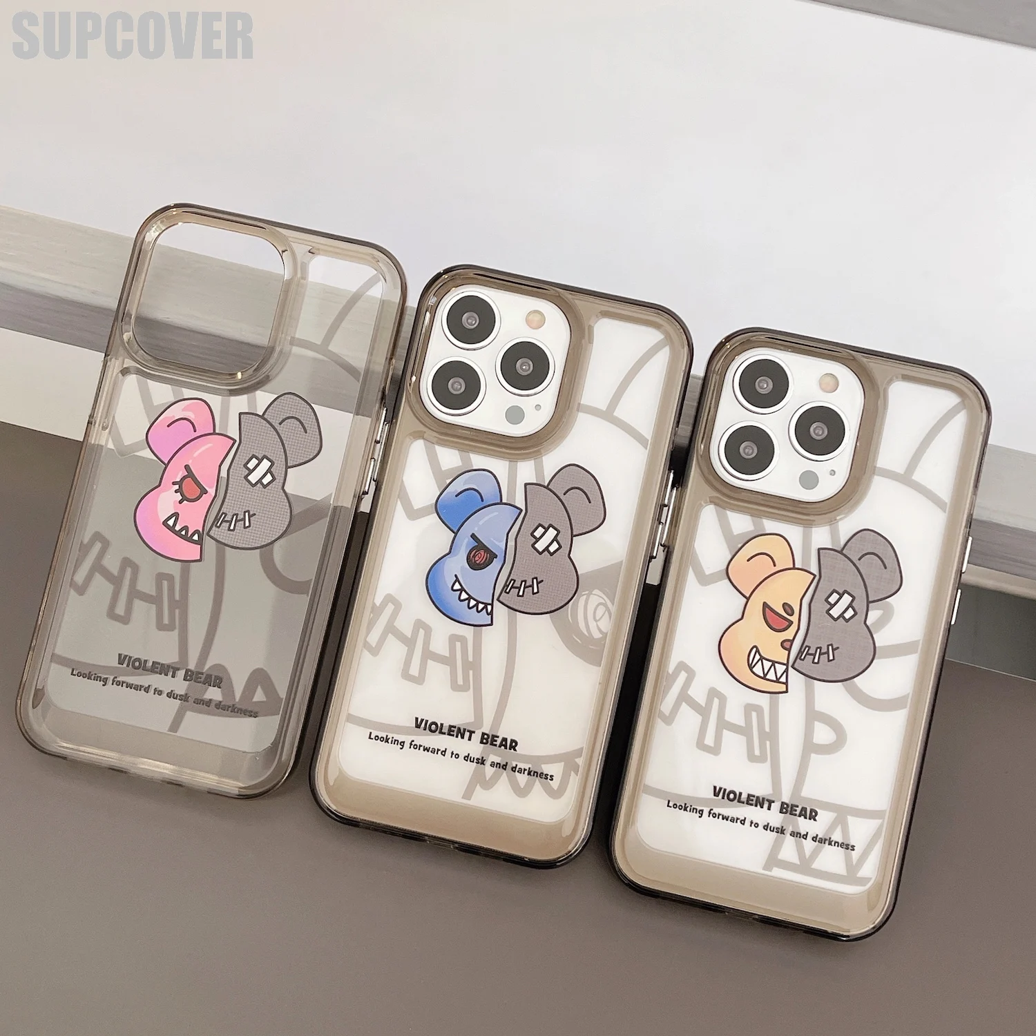 

Violent Bear Cartoon Ultra Clear Case for iPhone 14 11 12 13 Pro Max X Xs Max 7 8 Plus Cases Shockproof Cover Coque Funda Capa
