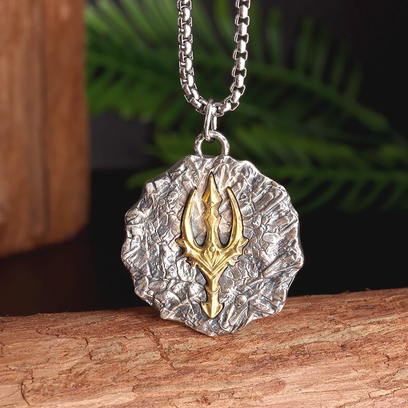 

Vintage Nordic Neptune Trident Pendant Irregular Necklace Men's Punk Charm Hip Hop Rock Party Jewelry Gifts