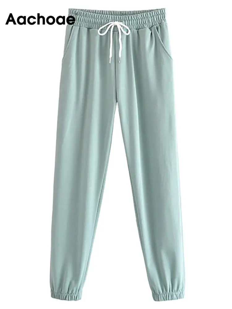 

Брюки женские длинные свободные с эластичным поясом, на шнурке, Aachoae, 2021