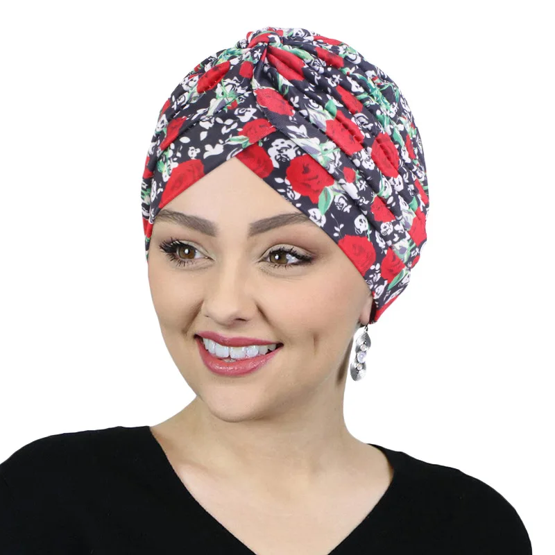 

Women Muslim Bohemian Style Hijab Cap Satin Linned Print Twist Turban Chemo Cap Bonnet Head Wrap Bandanas Lady Hair Hats Beanie