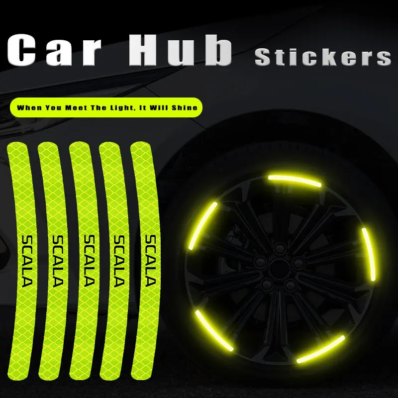 

20piece High Reflective Stripe Tape Motorcycle Auto Wheel Hub Sticker Luminous Universal Stickers For Skoda Scala Logo