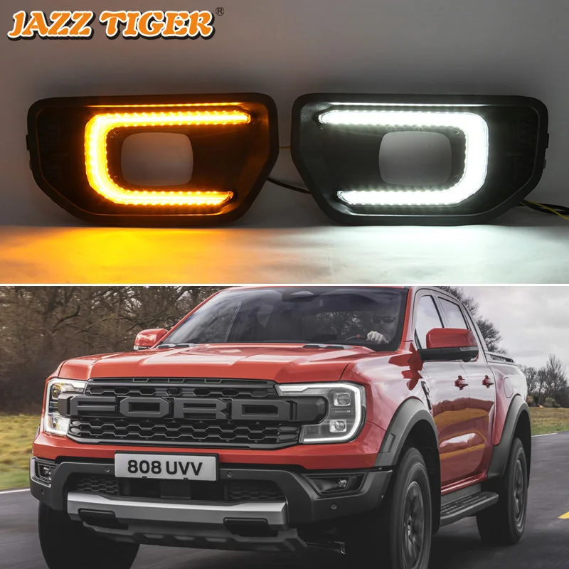 

LED DRL Daylights For Ford Ranger 2022-2023 Yellow Turn Signal Daytime Running Light Car Foglamp