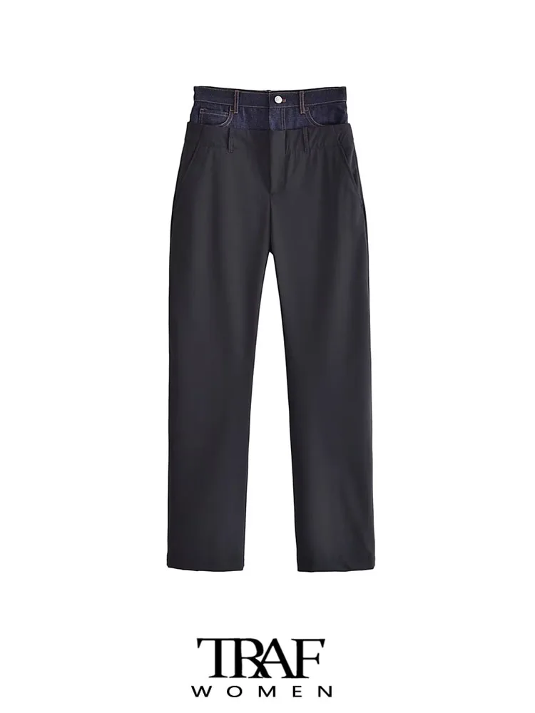 

Брюки женские прямые джинсовые на молнии со средней посадкой