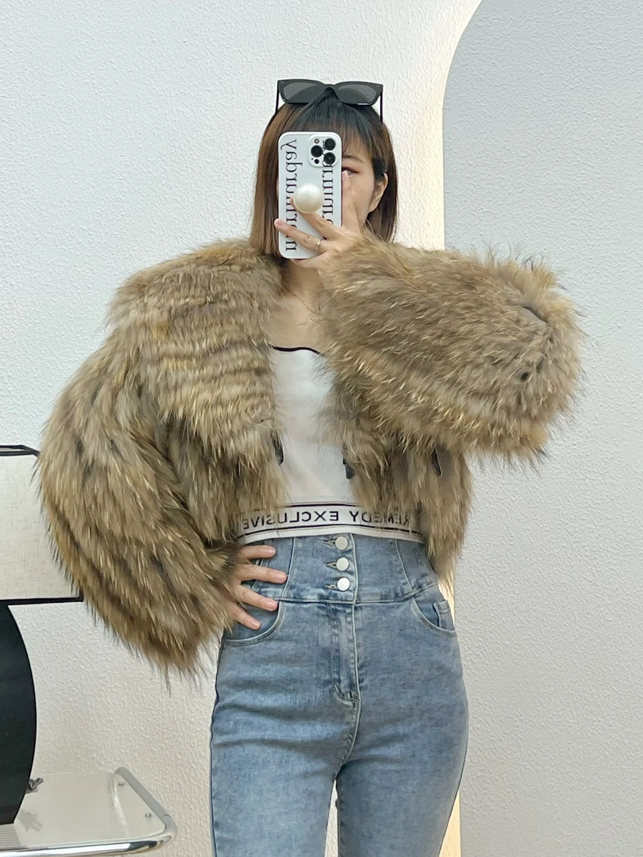 2022 Winter Women Fashion Real Raccoon Fur Coat Luxury Short Fluffy Natural Fur Jacket Loose Warm Outerwear Overcoat enlarge