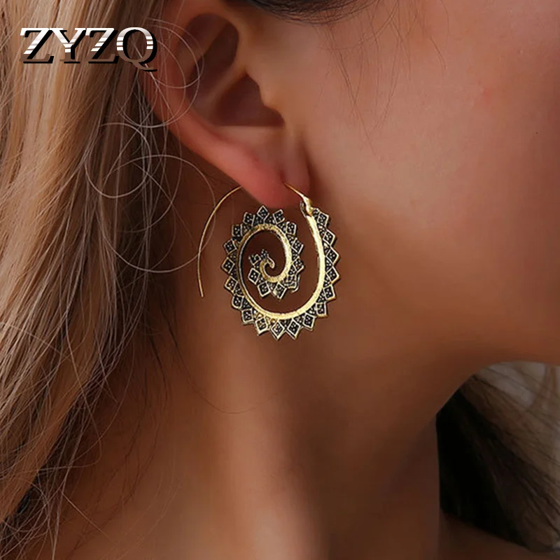 ZYZQ винтажные узорные Спиральные серьги, женские металлические висячие серьги в стиле Thnic, индийские ювелирные изделия, brinco