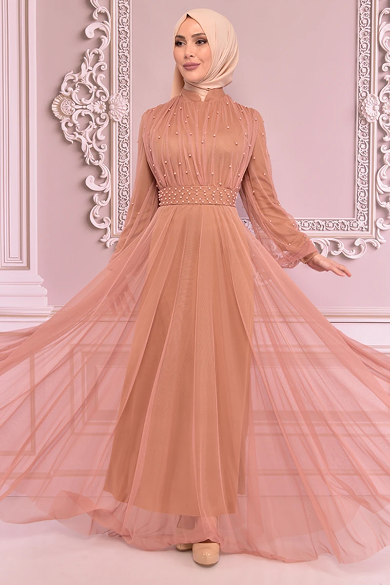 Марлевое Платье с жемчужным узором из норки LY2081
