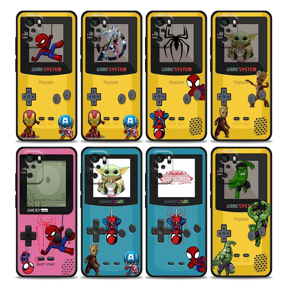 

Phone Case for Redmi 10 9 9A 9C 9i K20 K30 K40 Plus Note 10 11 Pro Soft Case Cover Game-Boy Marvel Spider Iron Man