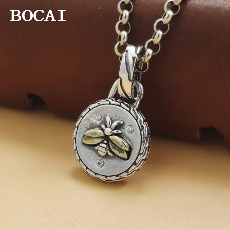 

Новый Кулон BOCAI из серебра S925 пробы в стиле ретро, индивидуальный Модный Круглый Кулон в виде маленькой пчелы, подарок для мужчин