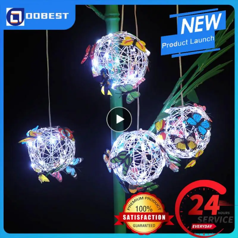 

Landscape Butterfly Pendant Outdoor Solar Garden Light Metal Weaving Mesh Butterfly Round Ball Light Home Decorative Nightlight