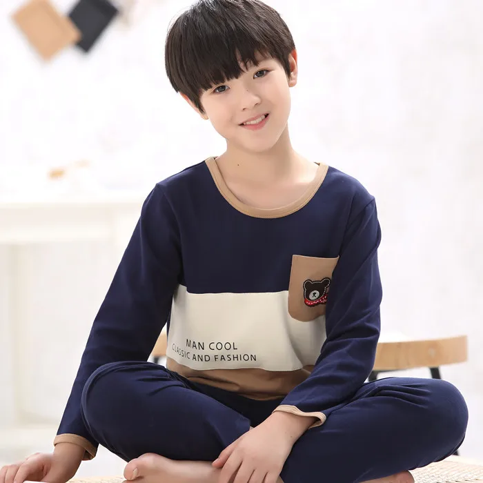 Молодежная Пижама Мужской комплект с длинным рукавом для учеников младшей и