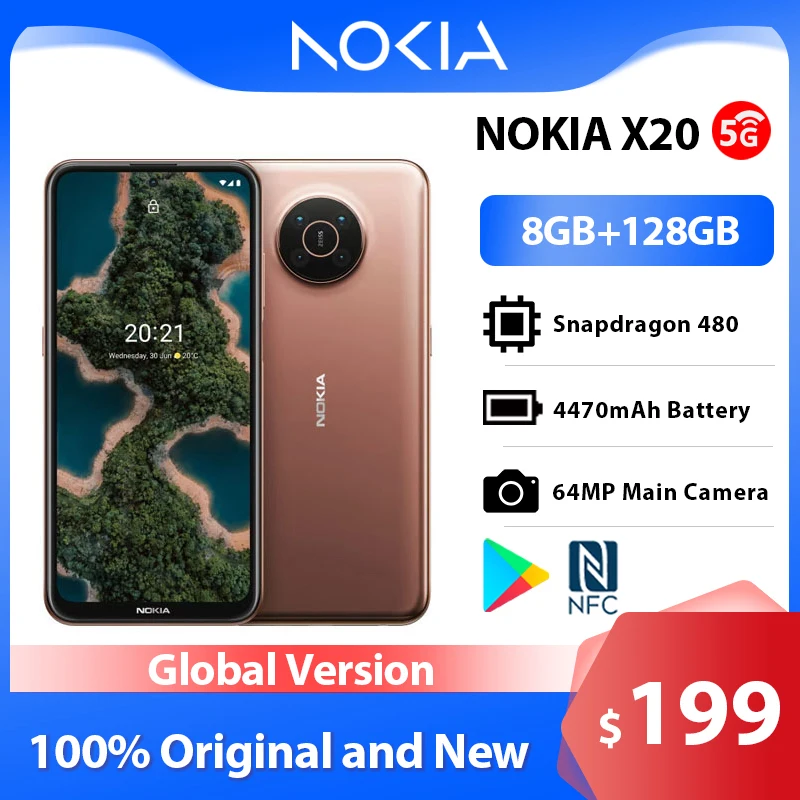 Nokia-Smartphone X20 5G, 8GB, 128GB, pantalla 6,67, batería de 4470mAh, Snapdragon 480,...