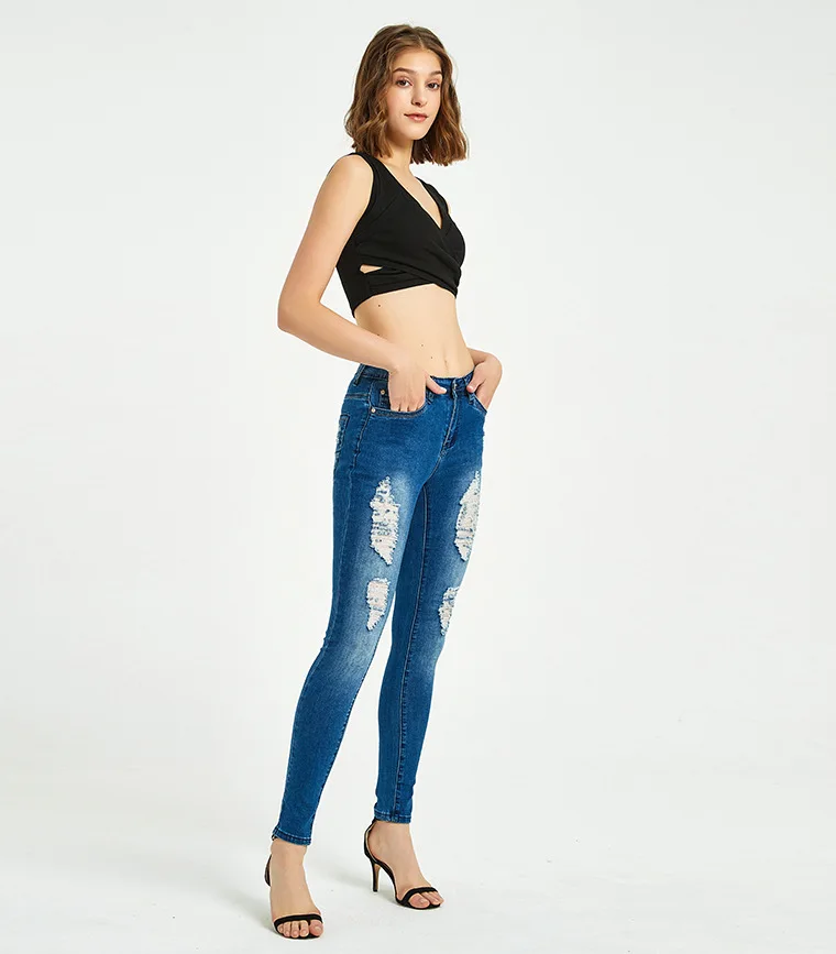 

New Fashion 3D Embroidered High Waist Jeans Women Trousers Black Feet Pants