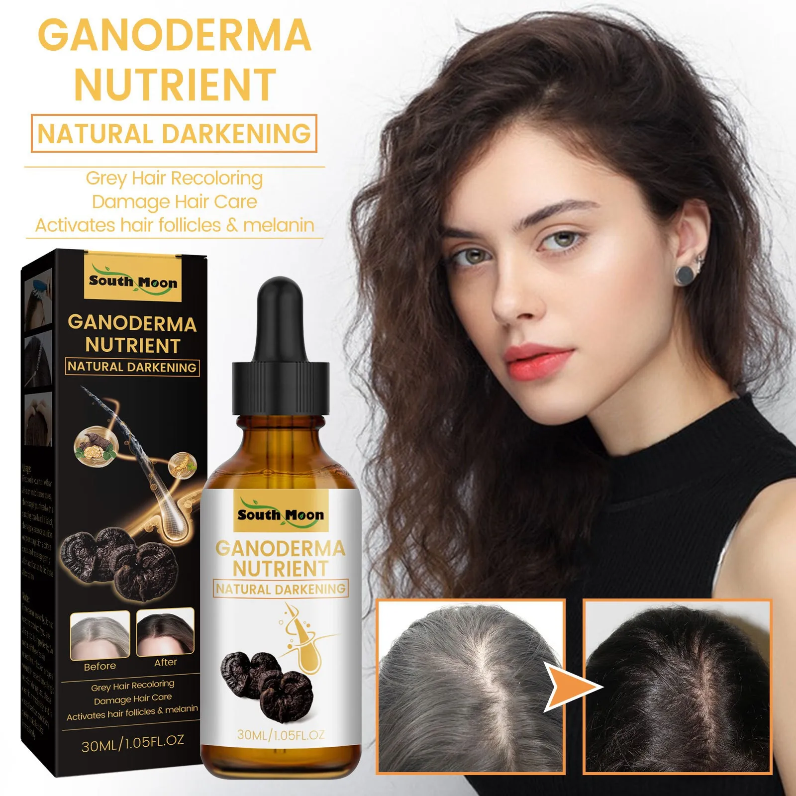

Органическое Масло для затемнения волос Ganoderma, питательное масло для предотвращения выпадения волос, масло для лечения кожи головы, продукт для роста волос для мужчин и женщин, 30 мл