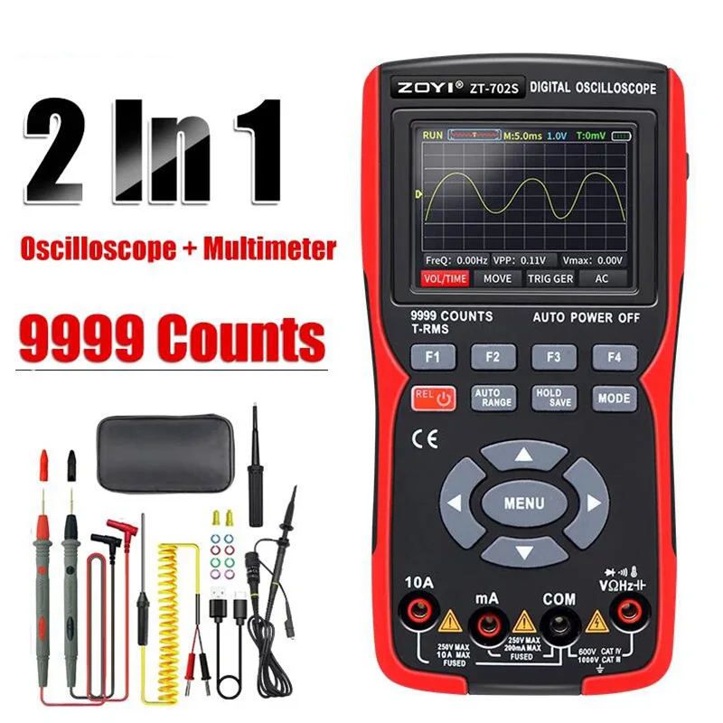 

ZT702S Digital Multimeter Auto True RMS Tranistor Probe Multimetro Meter 48M/S 10MHZ PC Waveform Data Storage Oscilloscope