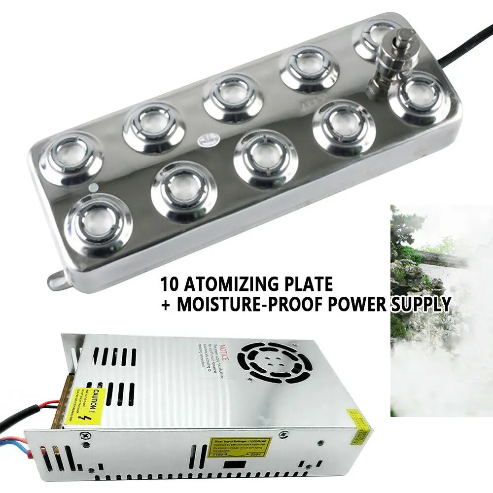 Ultrasonic Mist Fog Maker Water Gardening Pond Fogger Atomizer Humidifier 10 Head