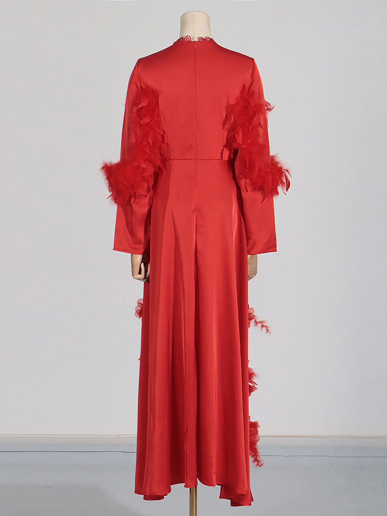 Женское платье-макси с круглым вырезом длинным рукавом и цветочным 3D принтом