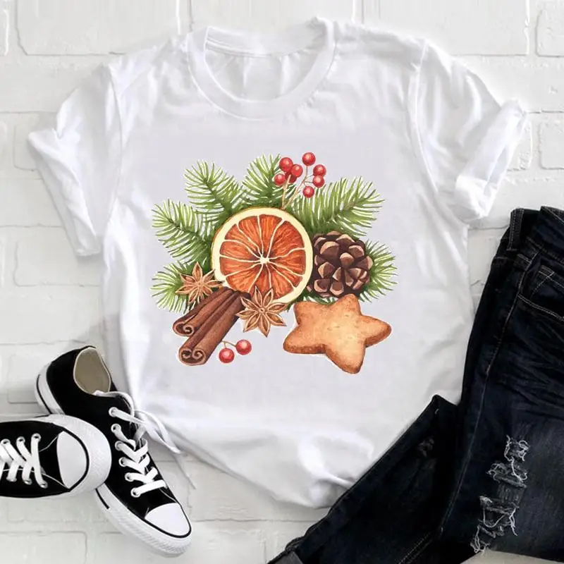 

Женская футболка с мультяшным принтом, белая футболка в стиле 90-х, с графическим принтом, для отпуска на новый год