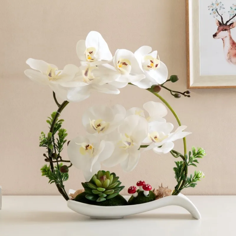 

Creative Pastoral Butterfly Orchid PU Artificial Flower Set Home Decoration Ornament Office Simulation Vase Phalaenopsis Crafts