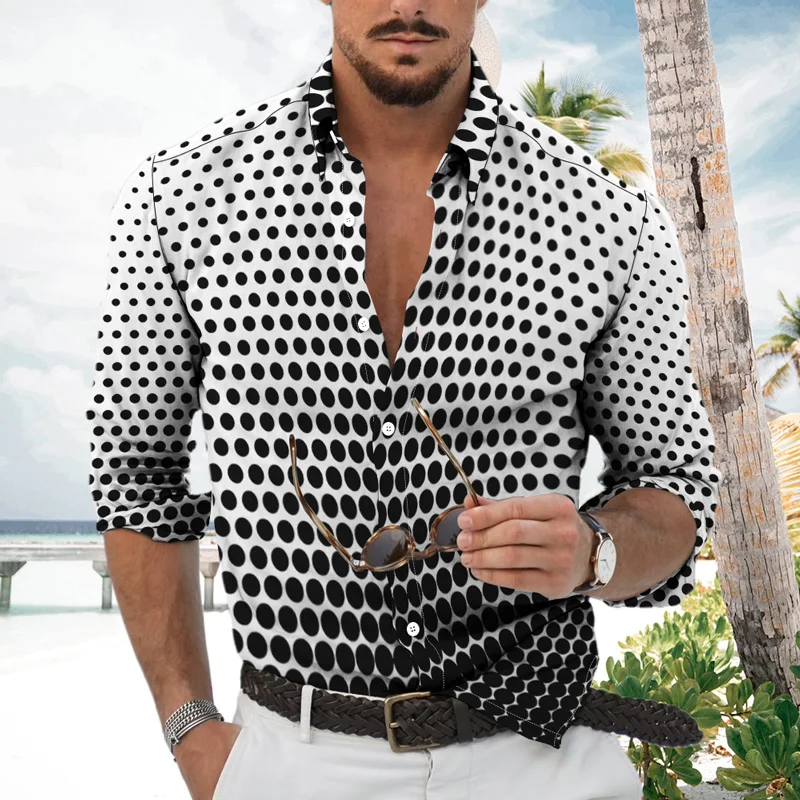 Men's Shirts Hawaiian Long Sleeve Shirts Office Party Casual Cardigan Spring New Luxury Vintage Elements Slim Fashion Men's Tops