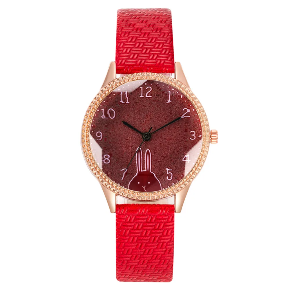 Fashion 2023 New Brand Women Quartz Watch Luxury Pink Rhinestone Rabbit design Ladies Watches Sport Leather Clock Gifts