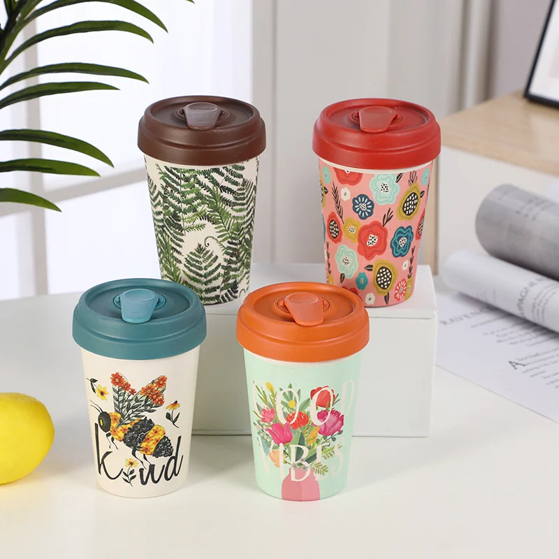 450ml New Arrival Reusable Bamboo Fibre Coffee Cup Creative Fashion Tea Mug Wheat Straw Travel With Silicone Lid |