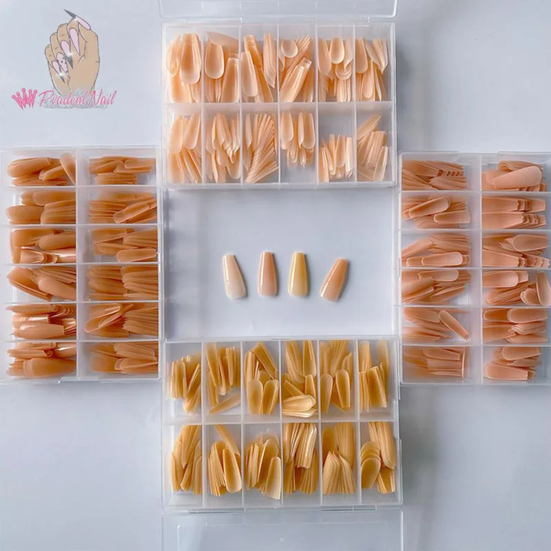 

240pcs/box Gel X Natural Capsule Long Coffin Full Cover Press On Nude Color Soft Gel Finger Nails Tip Faux Ongles