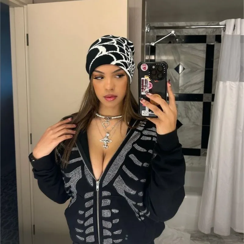 Cap Knitted Pullover Wool Hat Caps Spider Web Printed Warm Hat Hip-hop Fashion Street Punk Winter Knitted Cap Y2K Gothic Unisex 5 Cap Knitted Pullover Wool Hat Caps Spider Web Printed Warm Hat Hip-hop Fashion Street Punk Winter Knitted Cap Y2K Gothic Unisex 5
