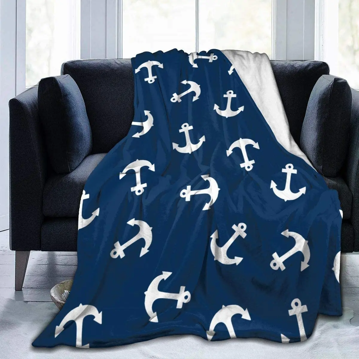 

Anchor Navy Flannel Fleece Bed Blanket Soft Throw Blanket Lightweight Cozy Plush Blanket for Bedroom Living Rooms Sofa Couch