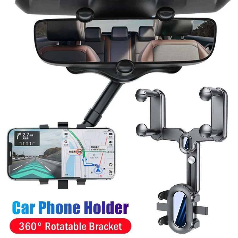 

Upgrade 360° Rotate Rearview Mirror Phone Holder In Car Mount Phone GPS Holder Universal Adjustable Telescopic Car Phone Holder