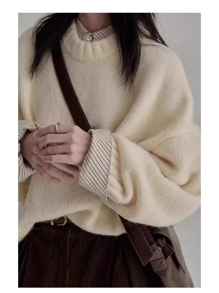 Женский трикотажный свитер с длинным рукавом серый однотонный простой пуловер