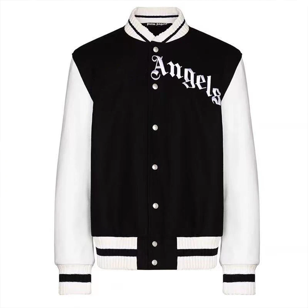 

2022 new PALM X ANGELS embroidered leather sleeves casual baseball jacket jacket men's and women's autumn and winter styles