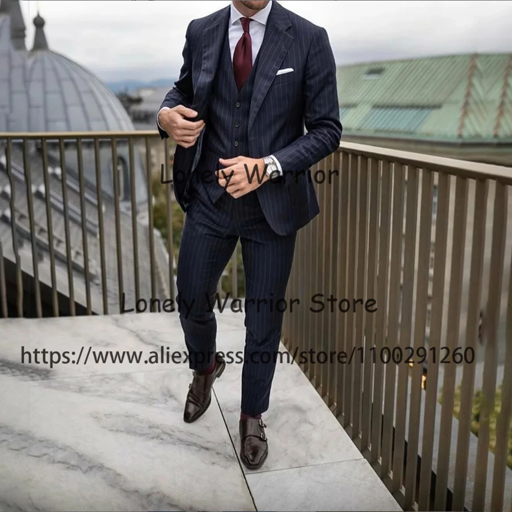 For Men Slim Fit Business Blazer Wedding Groom Tuxedo 3 Piece Jacket Vest Pants Set Terno Masculino