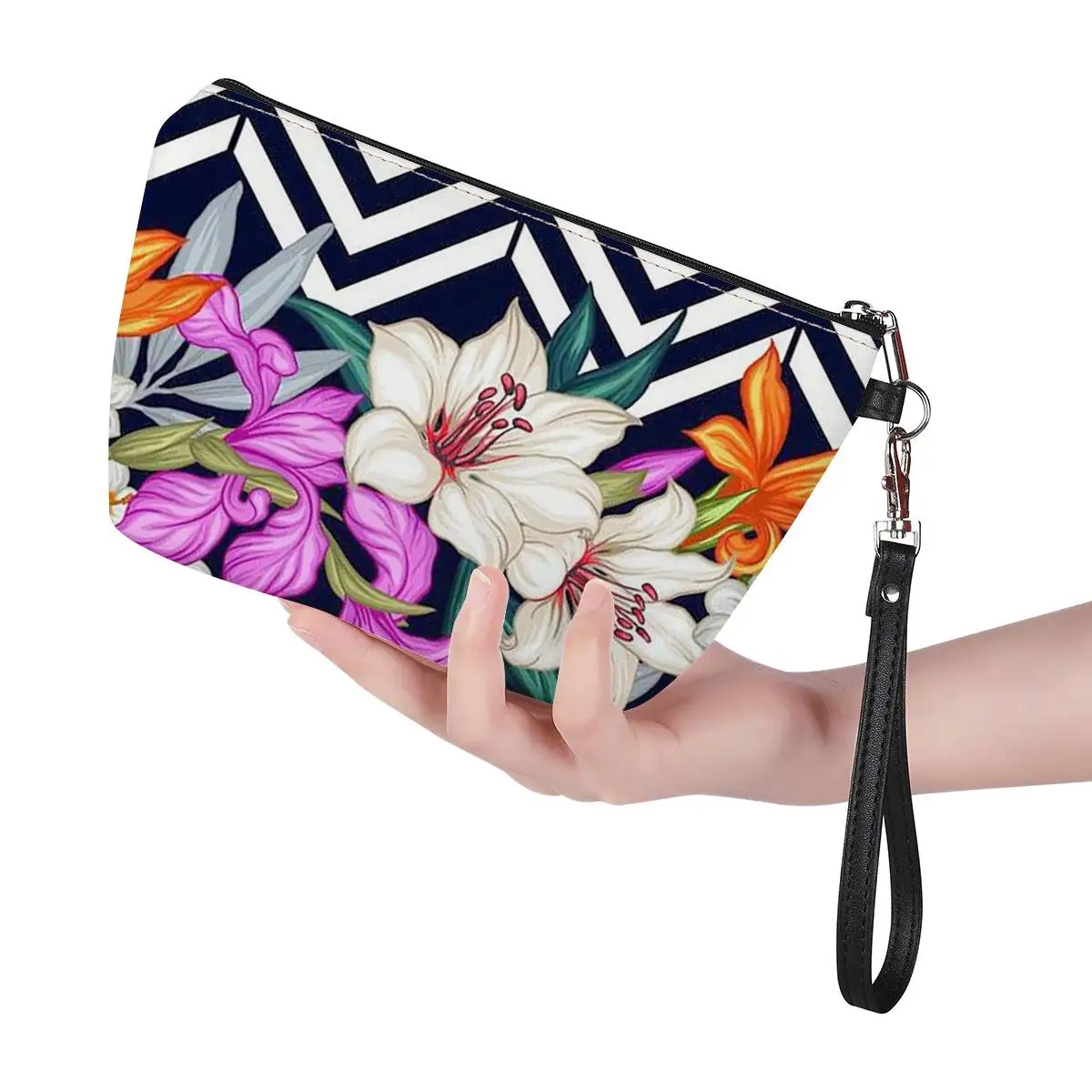 

Leather Ladies Portable Travel Wash Bag for Make Up Women Cute Flower 3D Print Cosmetic Cases Bags Feminine Makeup Storage Box
