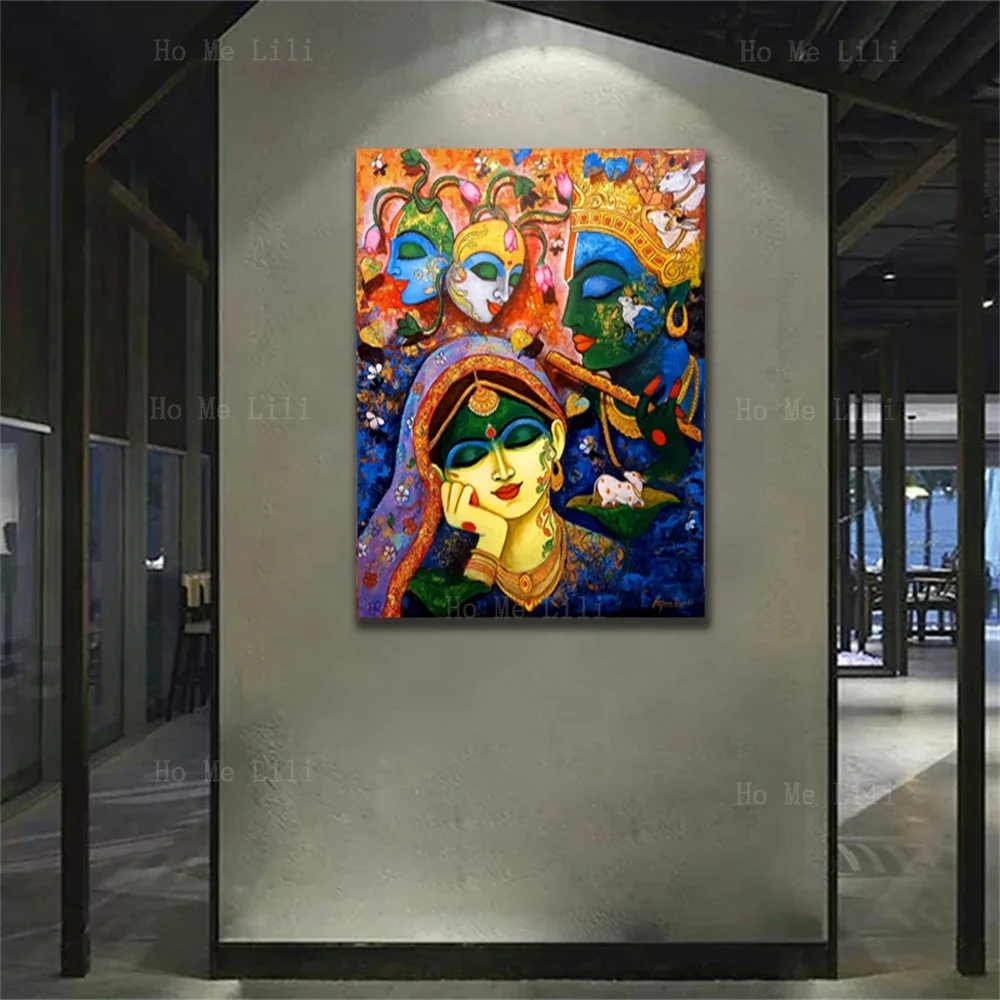 Снятие любви и выражение Маски Кришна Листья лотоса цветы выставляются цветущие