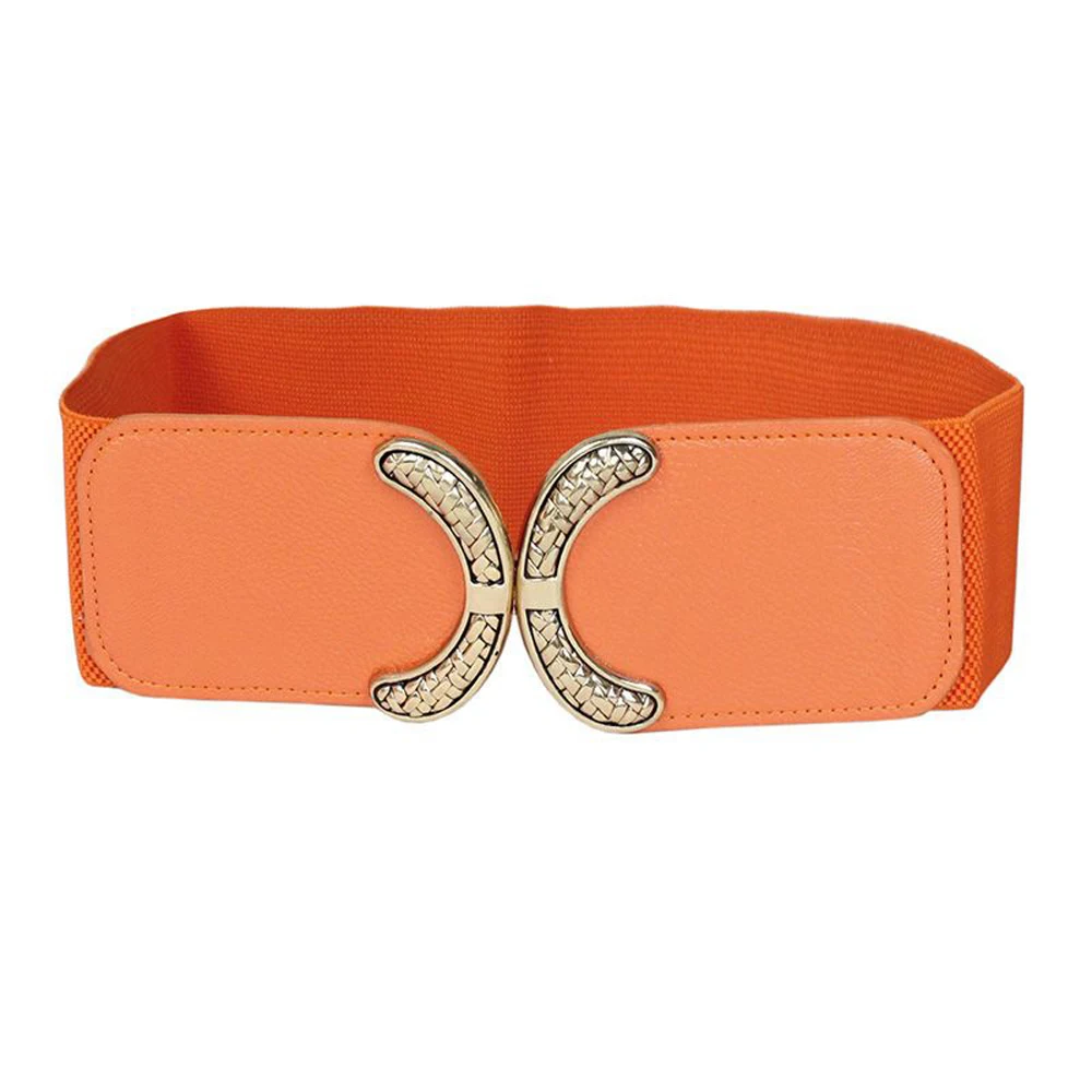 Orange Ladies Versatile Elastic Stretch Canvas PU Leather Wide Belt Decorative Simple Belt Ladies Fashion Dress Sweater Women