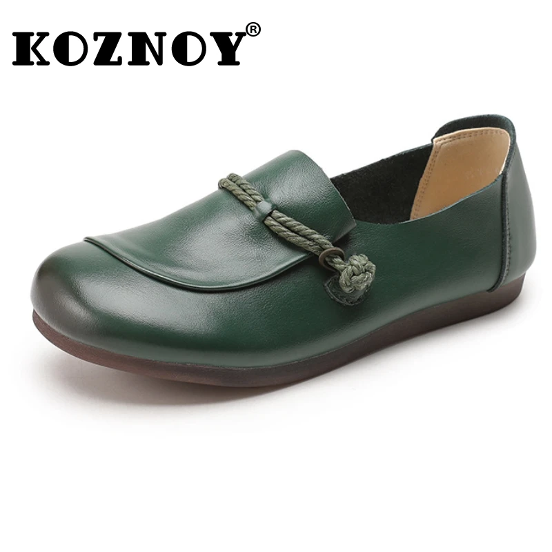 

Koznoy 2.5cm Genuine Leather Retro Ethnic Slip on Mary Jane Summer Women Soft Soled Flats Ladies Loafers Breathable comfy Shoes