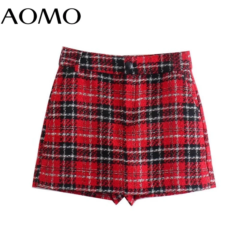 

Женские Элегантные красные клетчатые твидовые ретро шорты AOMO 3H945A