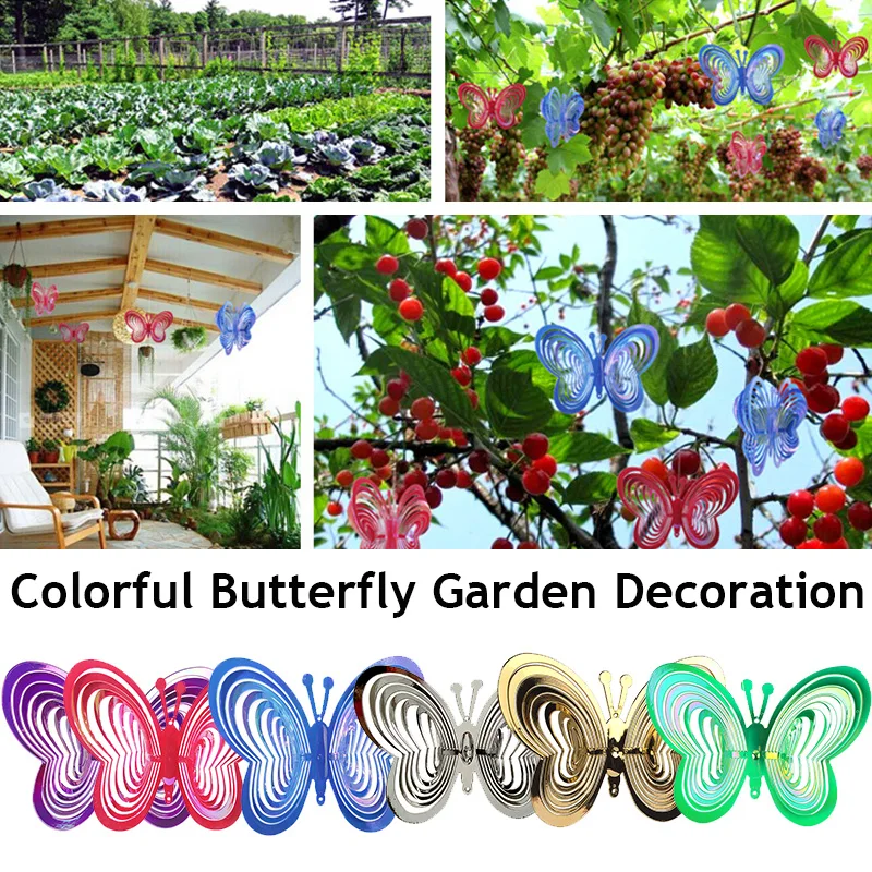 

Цветная Бабочка, отпугивающая птицу ветер-Спиннер, вращающийся ветряной колокольчик, отражающая птица, подвесное украшение, украшение для ...